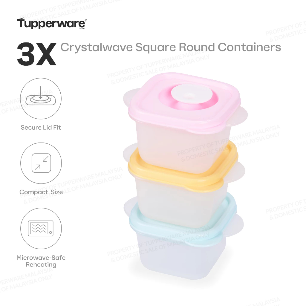 Tupperware CrystalWave™ Square Round Food Storage Containers | Set of 3 ...
