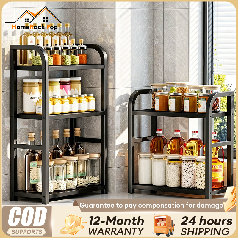 Kitchen Spice Rack 2-3 Layers Wood Spice Rack Rak Rempah Condiment Rack ...