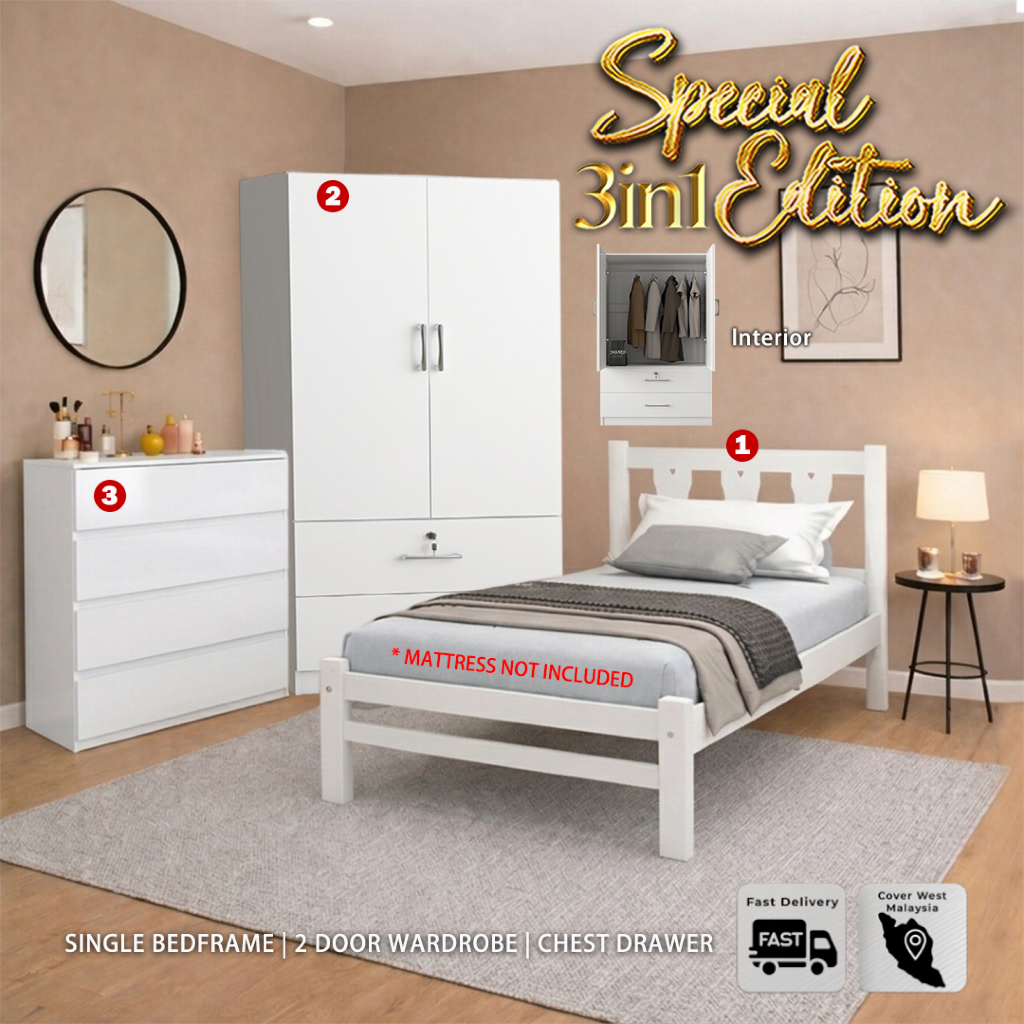 SKL Furniture HAEN Single Bedroom Set /Katil Kayu Pullout Bed/Katil ...