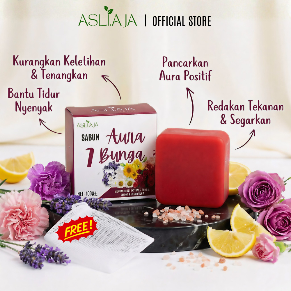 [Lulus KKM | 100g] Sabun Aura 7 Bunga AsliAja Menaikkan Aura Seri Wajah ...