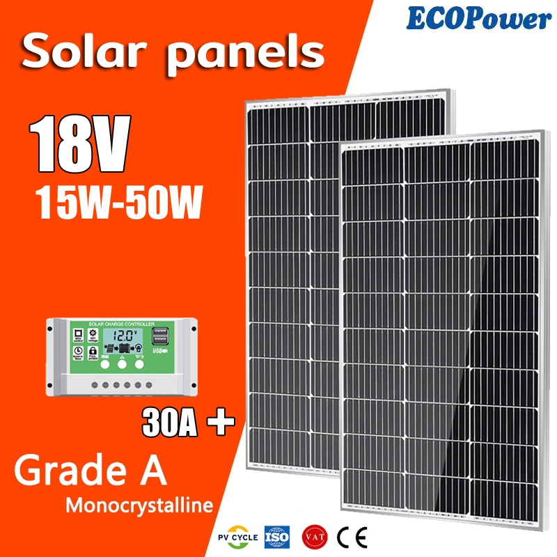 Solar Panel 15W-60W Panel Surya Solar Charge Controller PWM 12V/24V 30A ...
