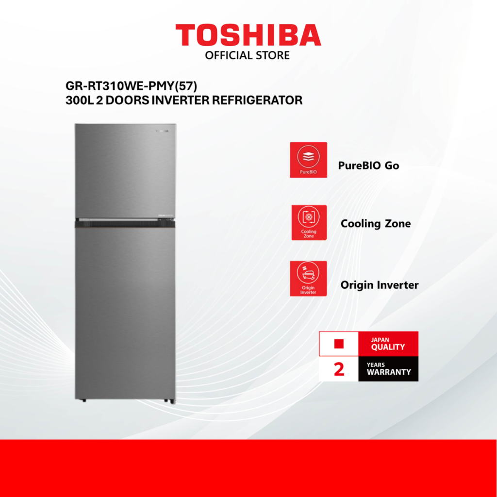 Toshiba GR-RT310WE-PMY(57) 300L 2 Doors Inverter Refrigerator /Peti Sejuk/ 冰箱