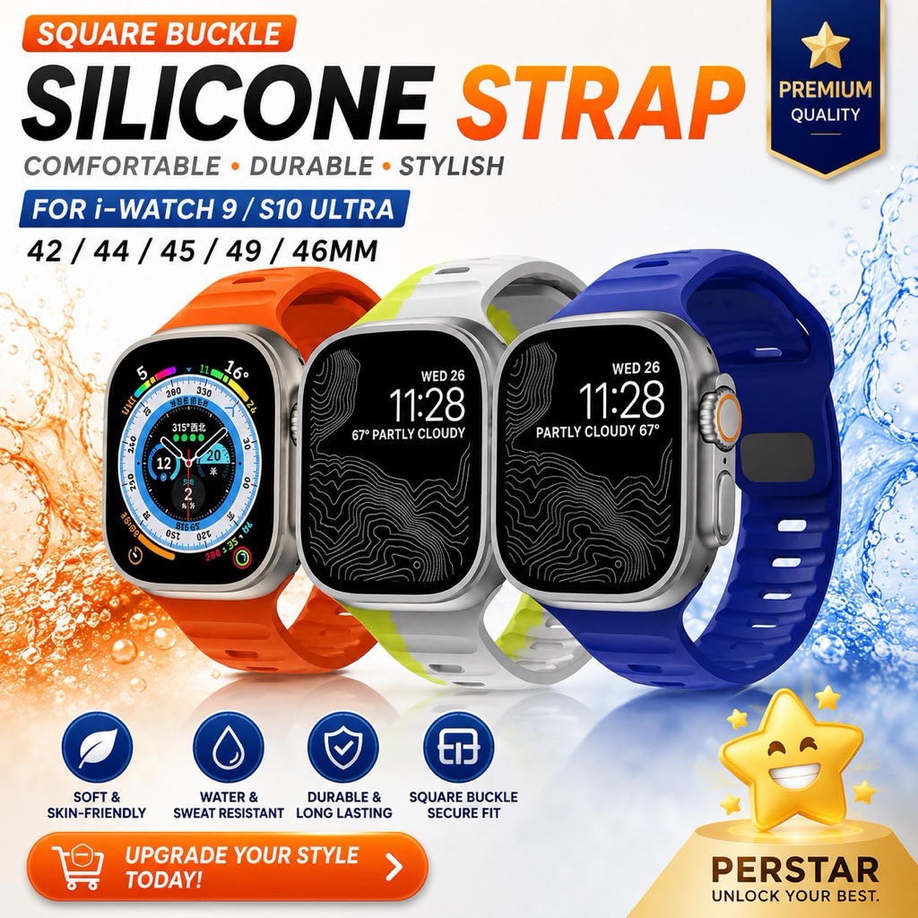 Soft Silicone Stainless Steel Strap For i-Watch 9 S10 Band Series 10 42 ...