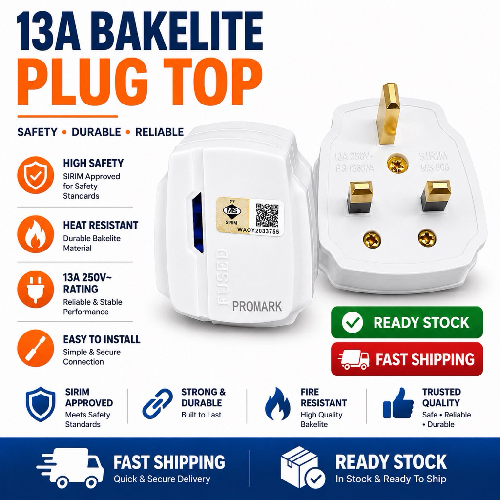 PROMARK 13A Bakelite Plug Top 666BN | 3 Pin Power Plug Kepala Plug 13A ...