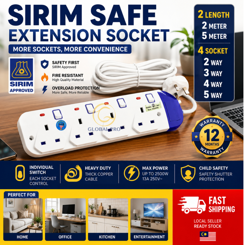 𝐆𝐋𝐎𝐁𝐀𝐋 𝐏𝐑𝐎 Extension Wayar Soket Plug Socket Trailing Socket Plug ...
