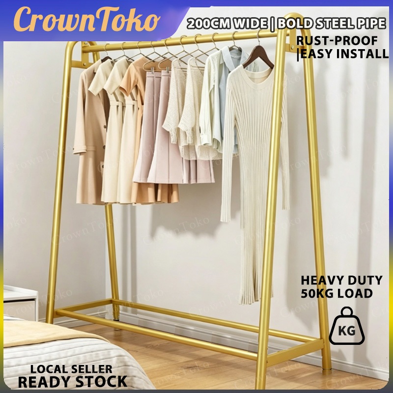 200CM Golden Steel Pipe Clothes Rack Clothing Store Display Shelf Bold ...