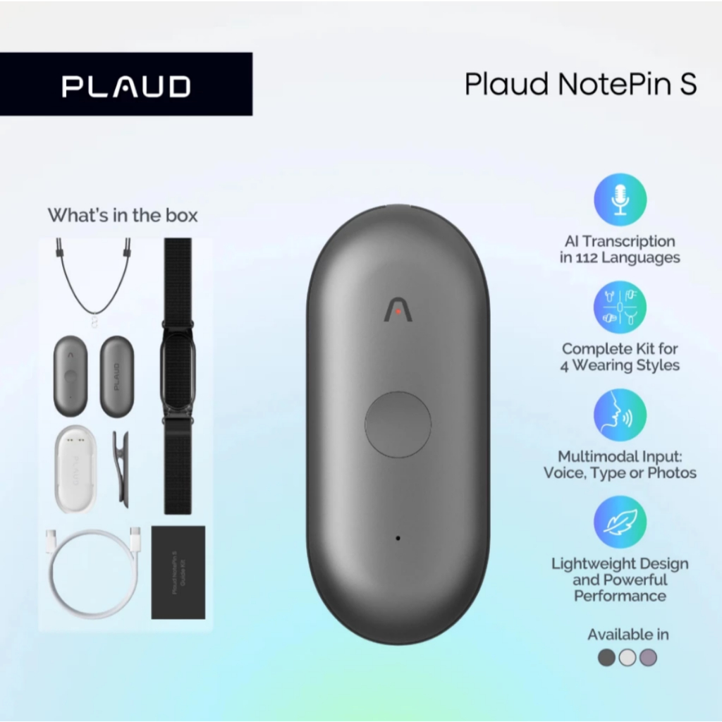 PLAUD NotePin S Wearable AI Note Taker – Smart AI Transcription ...
