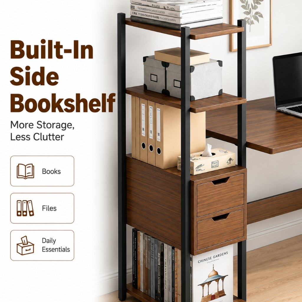 【Local Stock】Meja Belajar Computer Study Table With Side Bookshelves ...
