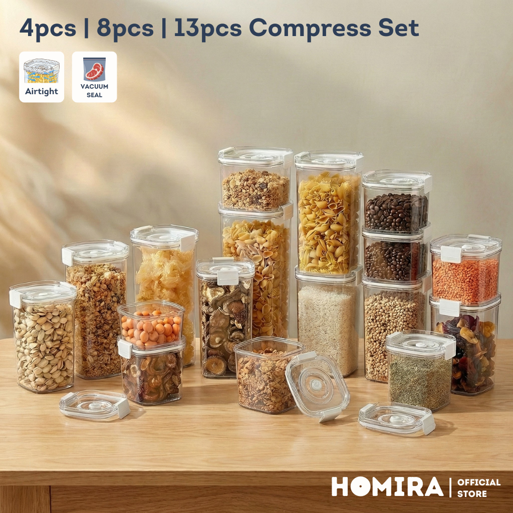 HOMIRA Vacuum Seal Compress Food Container for Dry Food Storage Set ...