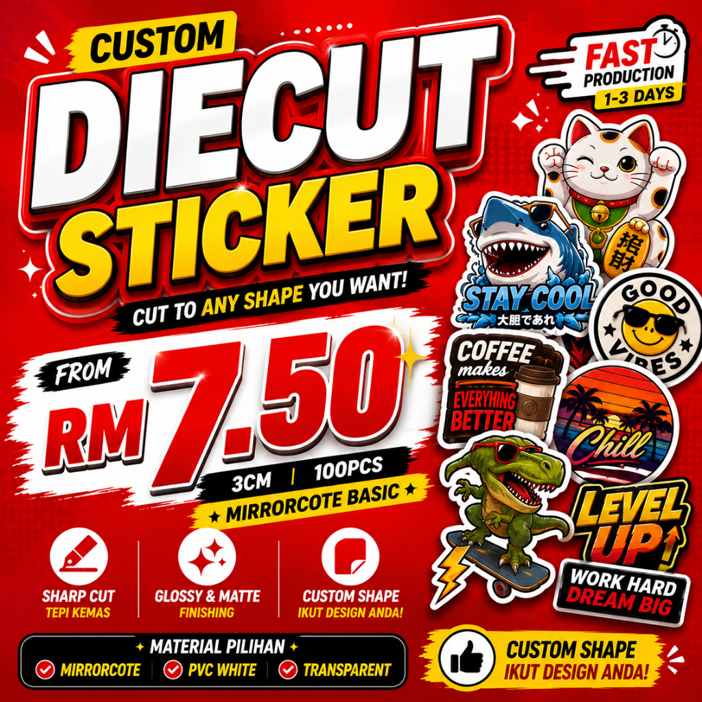 Sticker Die Cut Custom Berbentuk [3CM - 6CM] | Shopee Malaysia