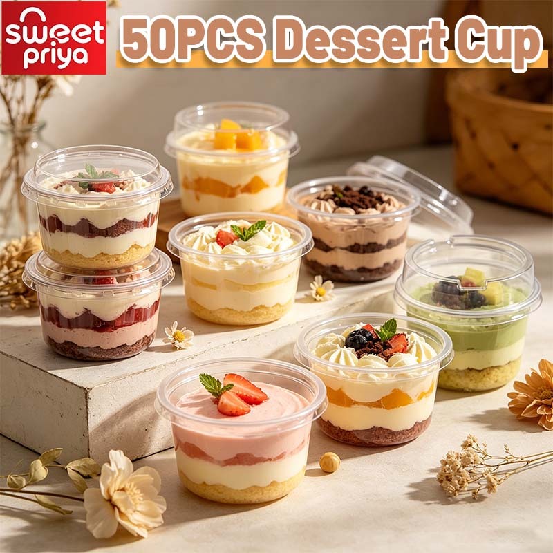 50PCS Disposable Pudding Plastic Cup With Lid Cake Cups 150ml/250ml ...