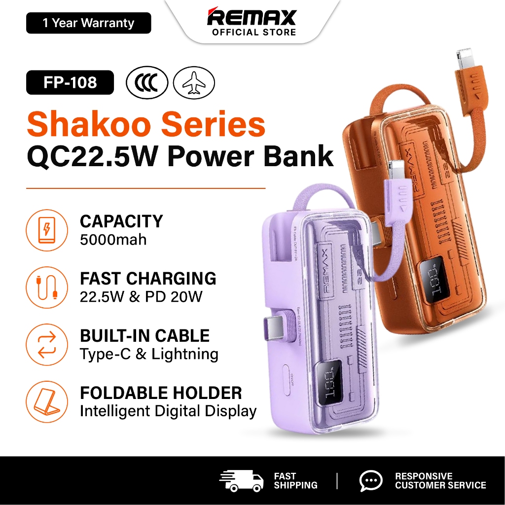 [CCC] REMAX FP-108 Shakoo Series Mini Power Bank 5000mAh | Built-in ...