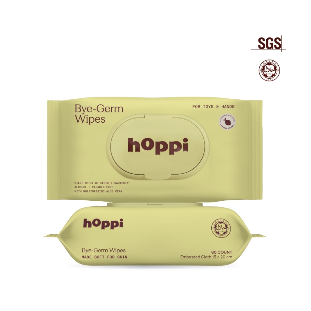 Hoppi NYE Bye-Germs Wipes Alcohol-Free Lemon Scented - 80 sheets x 1 ...