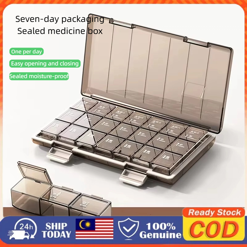 Penyimpanan Ubat Mingguan, Portable 7 Days Pill Case, Stackable Design ...