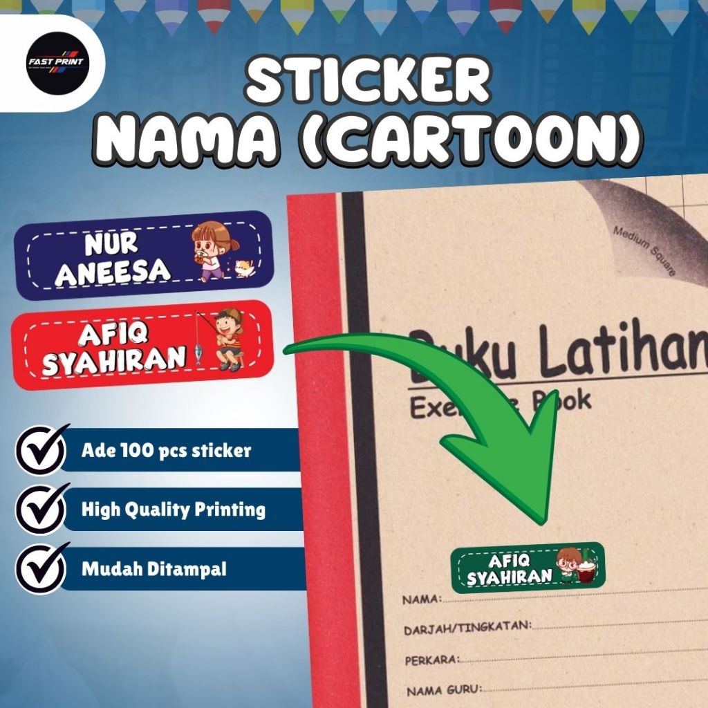 Sticker Nama Murid Design Kartun (Cartoon) | Shopee Malaysia