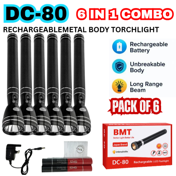 bmt DC-80 LED Rechargeable Torch Light 6 in 1 Combo portable Lampu ...