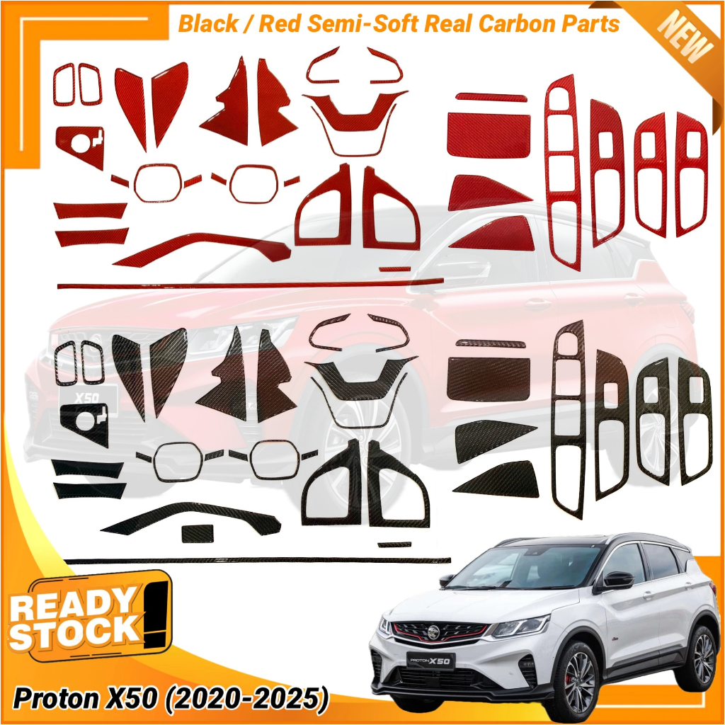 Proton X50 (2020-2025) Semi-Soft Real Carbon Fibre Black Red Carbon ...