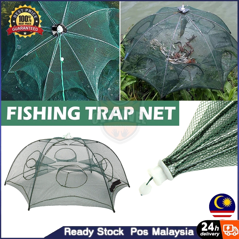 [Ready Stock] Automatic Folding Fishing Net Shrimp Cage Nylon Crab Fish ...