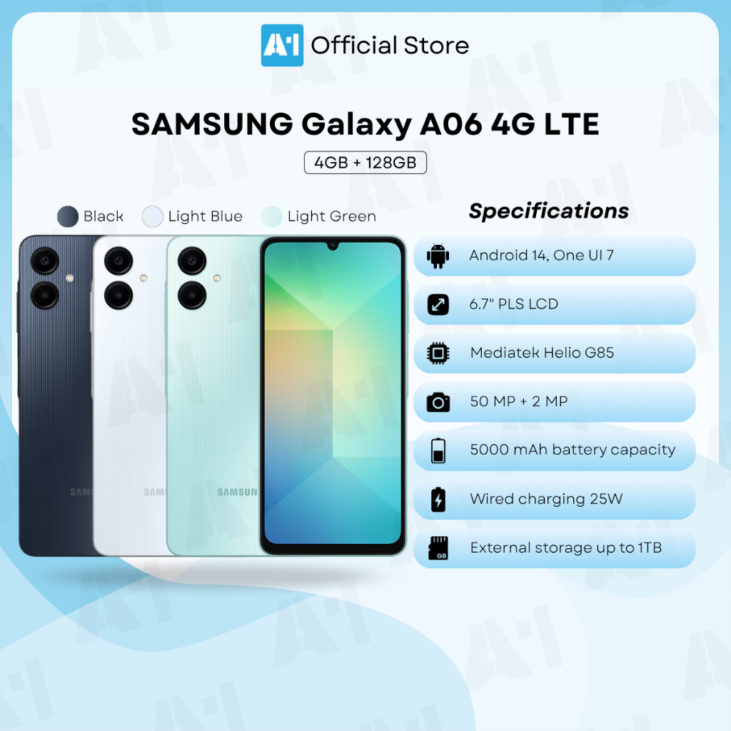 (HOT) Samsung Galaxy A06 4G LTE/5G (4GB/6GB+128GB) Samsung Malaysia Set
