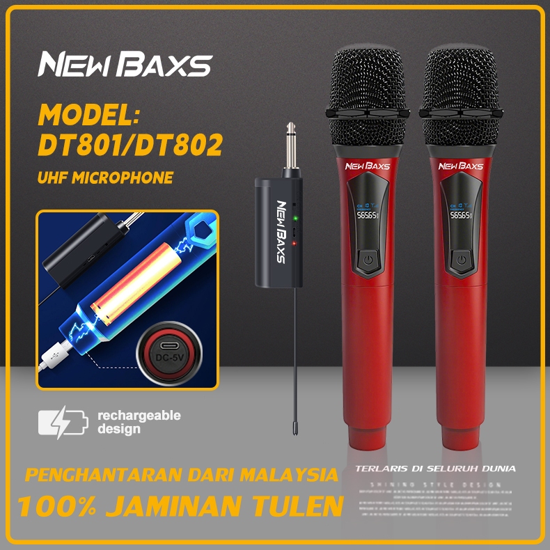 NEW BAXS DT801/DT802 Mikrofon Wayarles Profesional Pasang dan Mainkan ...