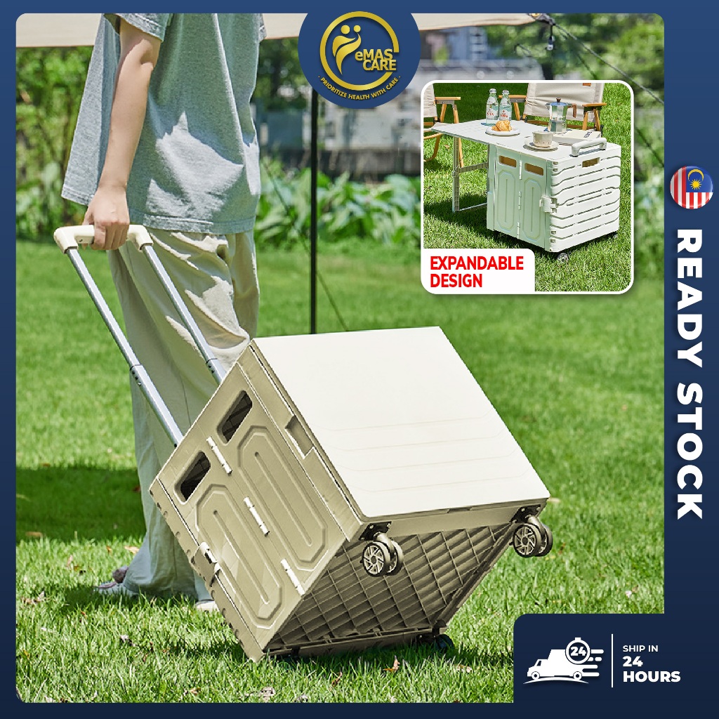 Foldable Trolley Cart Troli Boleh Lipat dengan Roda Picnic Box With ...