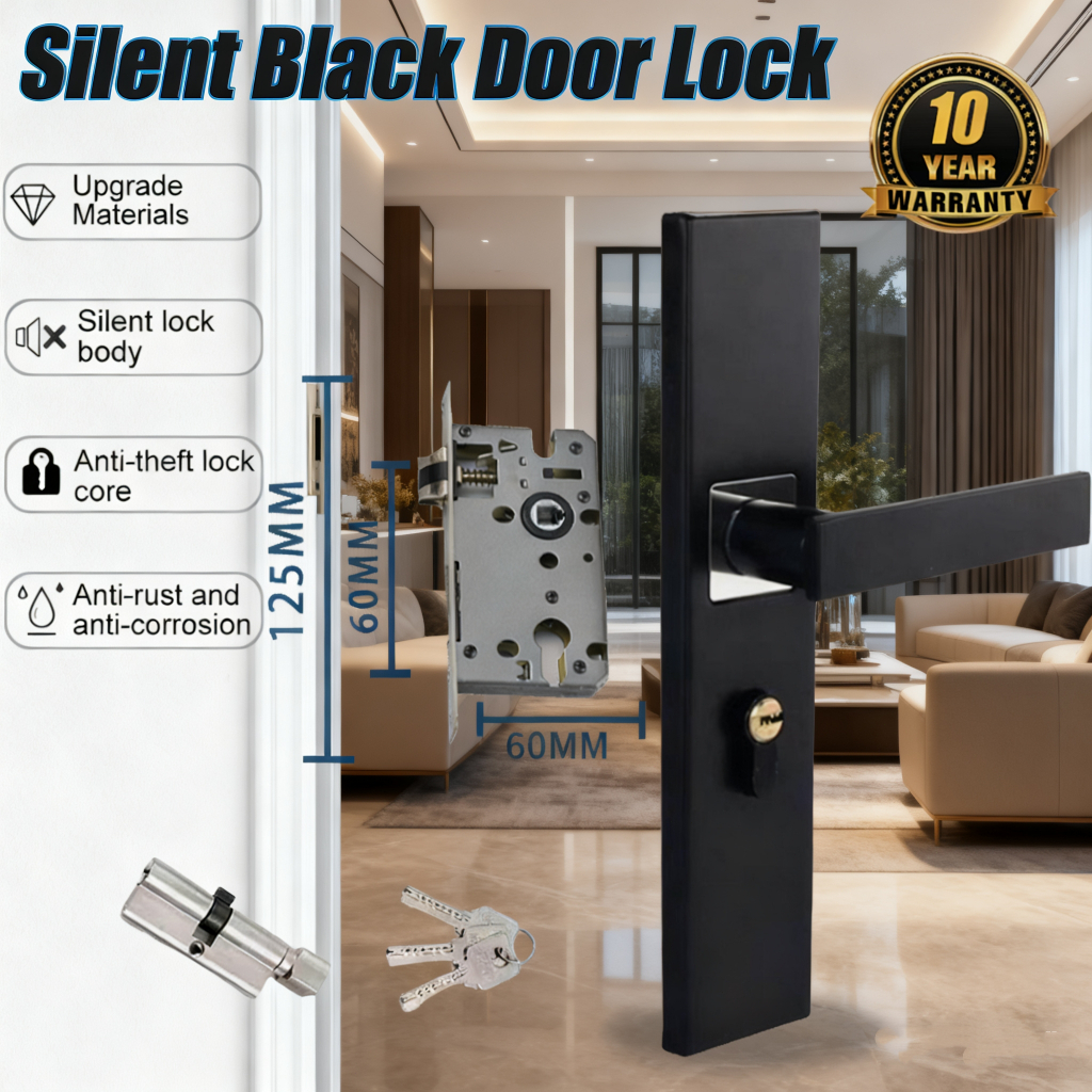Black Door lock Set Kunci Pintu dan Pemegang Pintu Aluminium Paduan ...