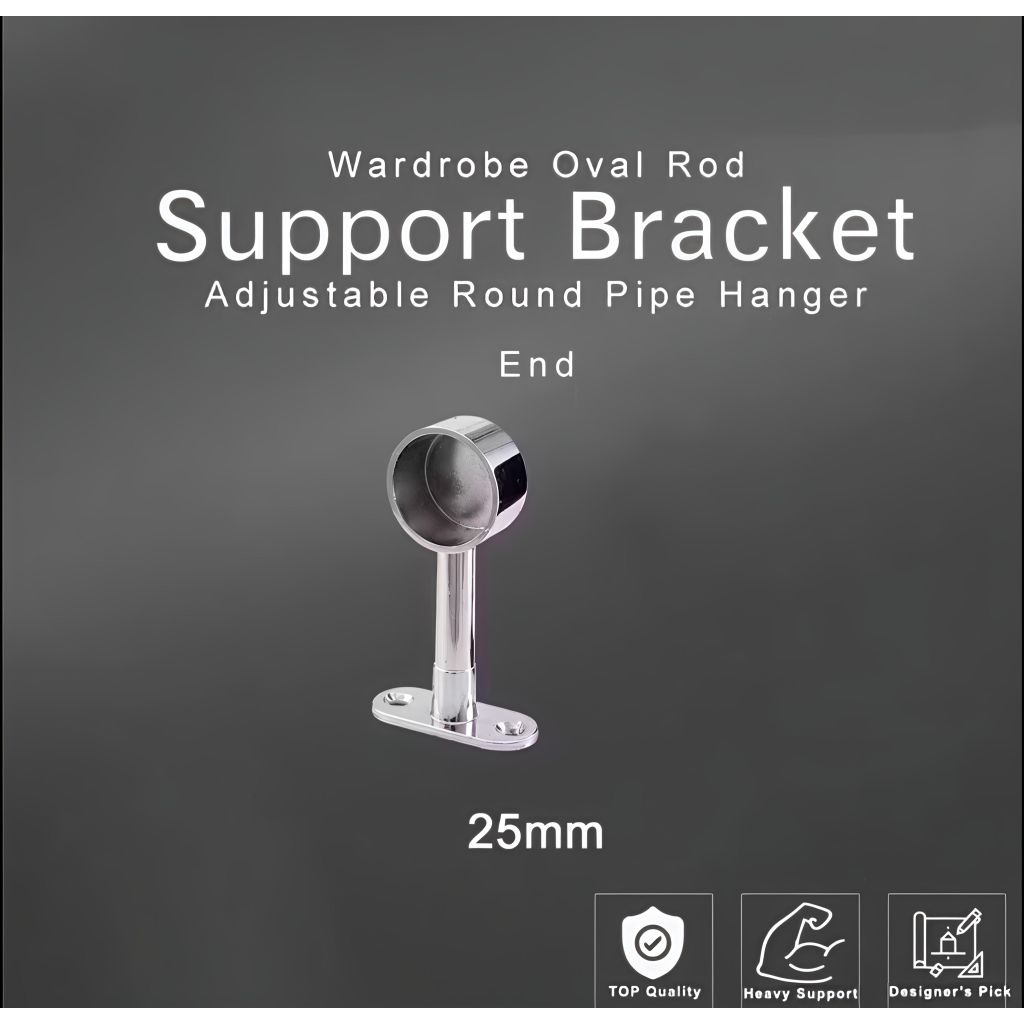 (ready stock)1pcs wardrobe adjustable round pipe hanger rod support ...