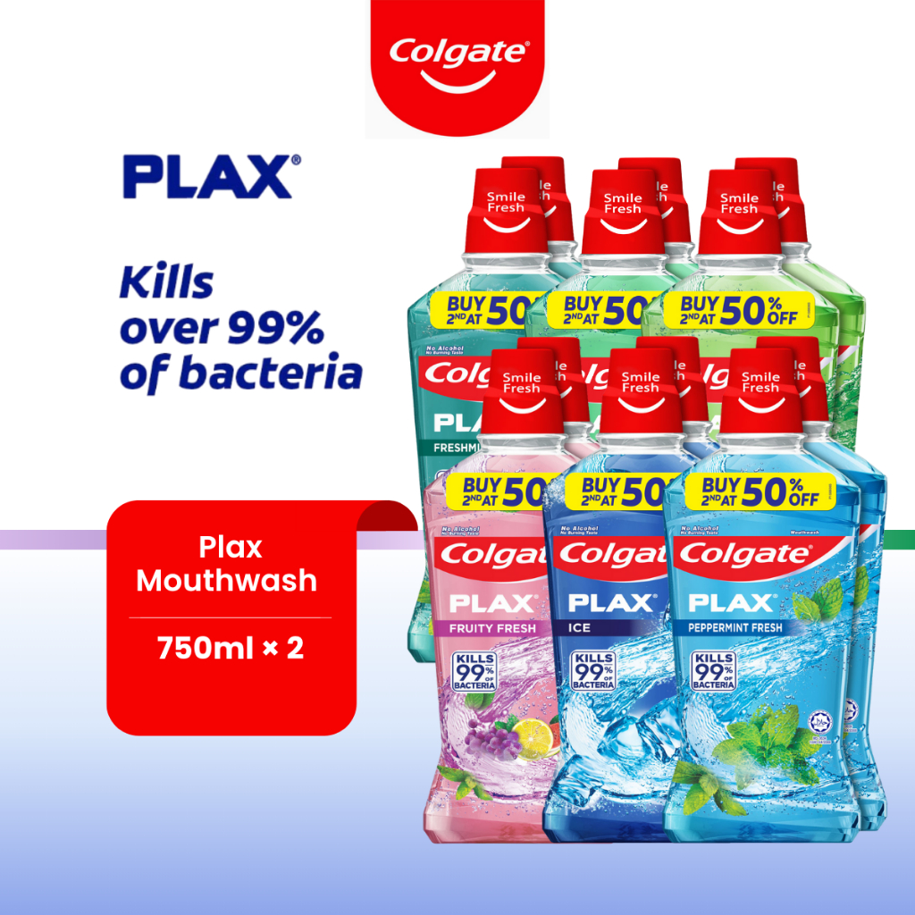 COLGATE Plax Mouthwash 750ml × 2 (Charcoal Mint / Fresh Mint / Fresh ...