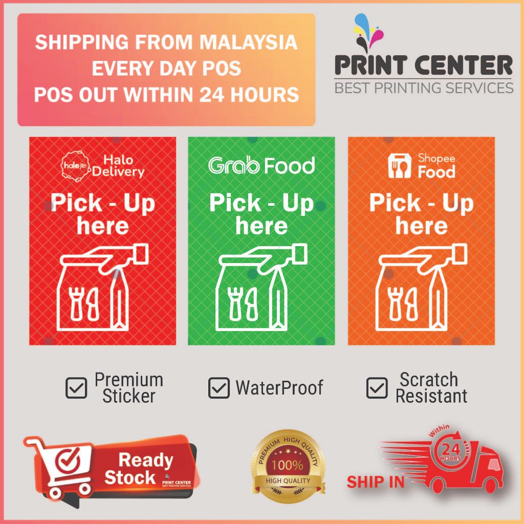 PRINT4U DELIVERY PICK-UP STICKER & TABLE STAND SHOPEEFOOD FXXDPANDA ...