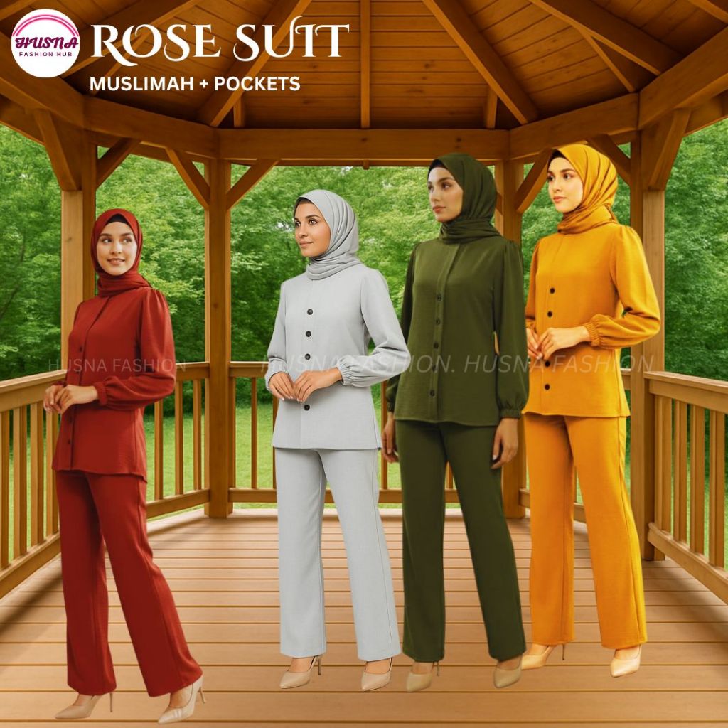 ROSE SUIT MUSLIMAH IRONLESS SET WARDA BLOUSE BERBUTANG + PALAZZO ...