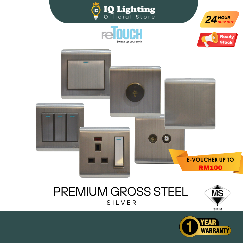 🔥SIRIM🔥Retouch Premium Gross Steel Electric Wall Switch Socket Modern ...
