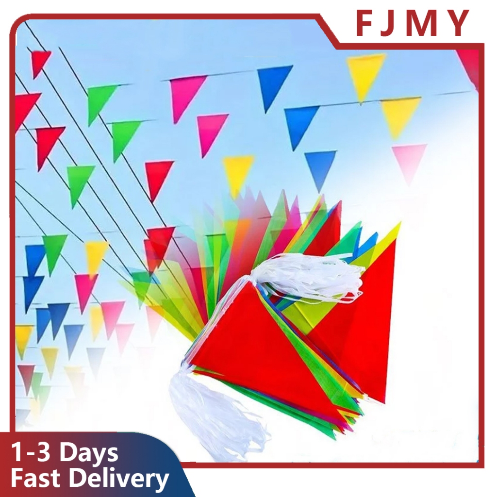 100m / 150pcs Rainbow String Flags / Colour Triangle Flag / Party ...