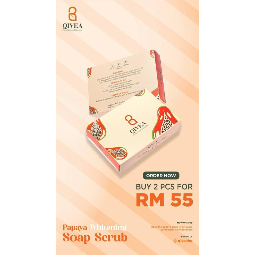 Qivea Empire | 100 % Original | 2pcs Papaya Scrub Soap | Shopee Malaysia