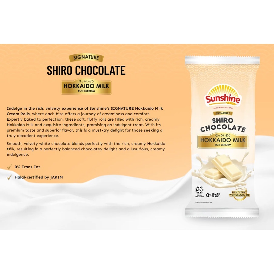 SUNSHINE Bread Roti HALAL Shiro Chocolate Hokkaido Milk Roti Berkrim ...