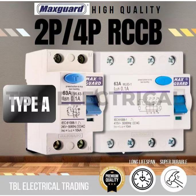 MAXGUARD TYPE A 30mA 100mA ELCB RCCB (2P/4P) (40A/63A) (DETECT AC & DC ...