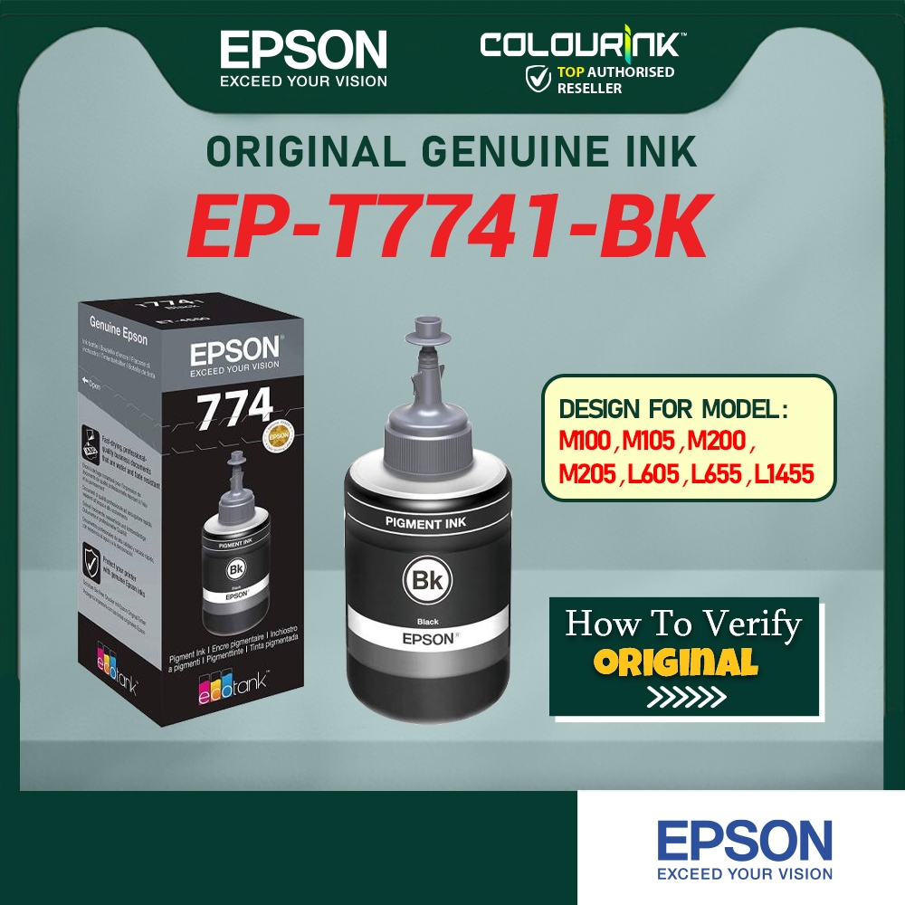 Epson Original T774 T7741 Black Pigment Refill Ink 140ml user for M100 ...