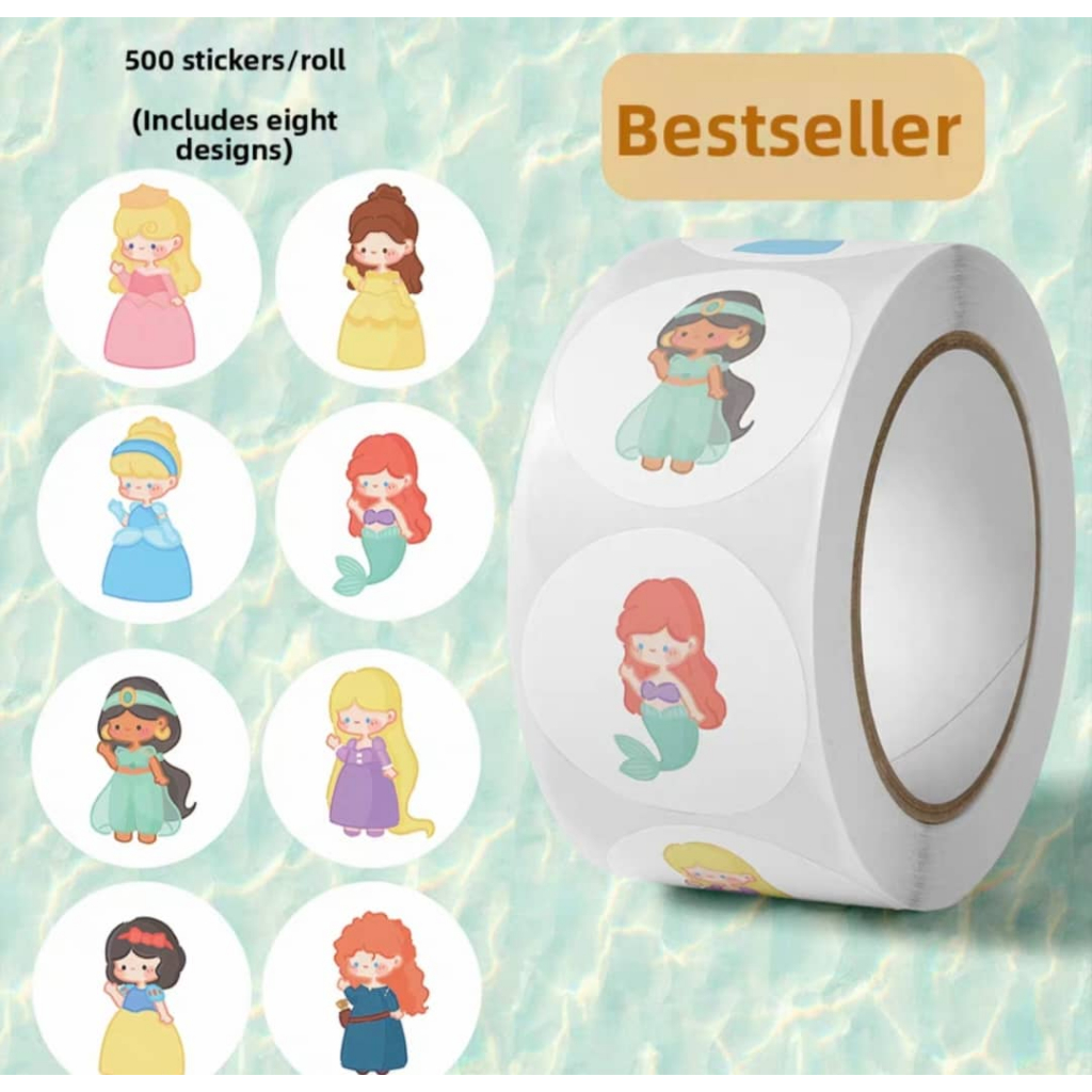 NEW 500pcs / Roll PRINCESS BELLE ARIEL SNOW WHITE CINDERELLA Sticker ...