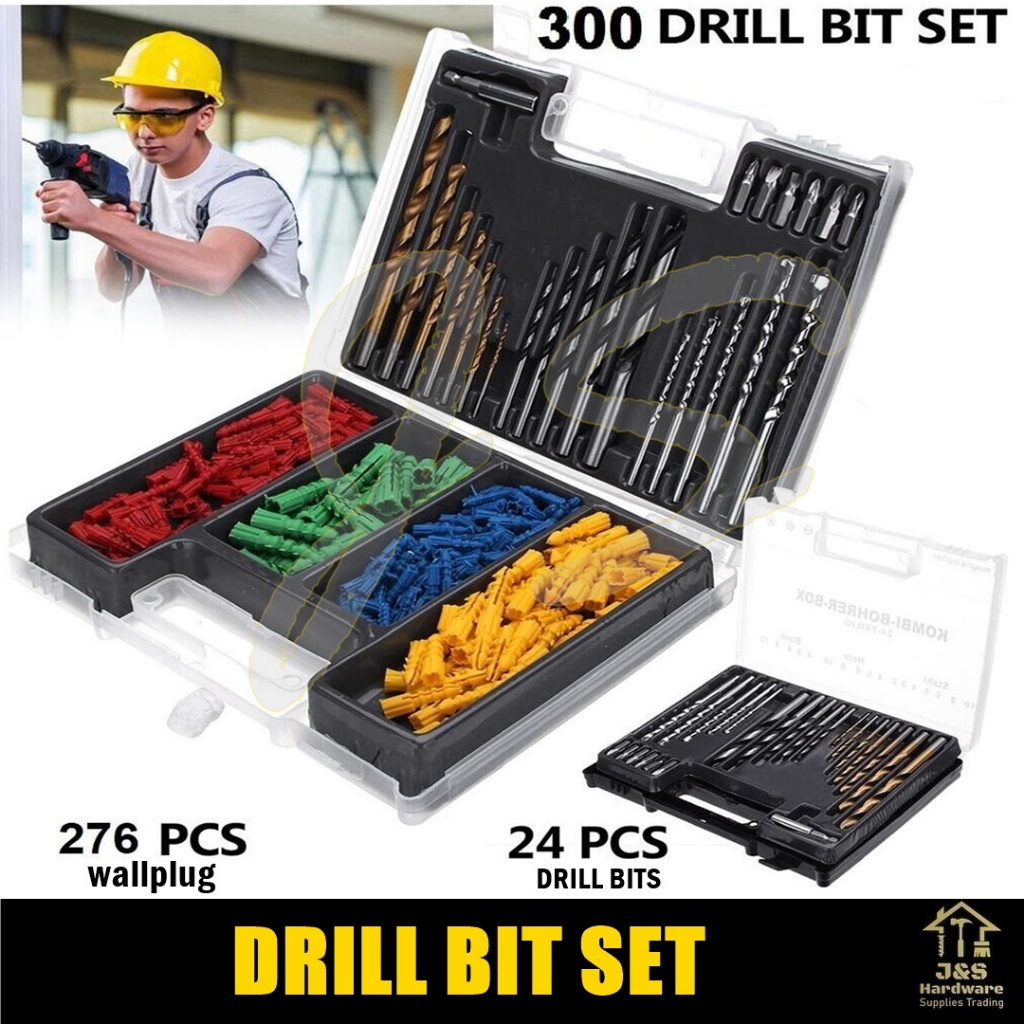 300PCS Multifunctional Drill Bit Set with PVC Wallplugs. Multi HSS ...