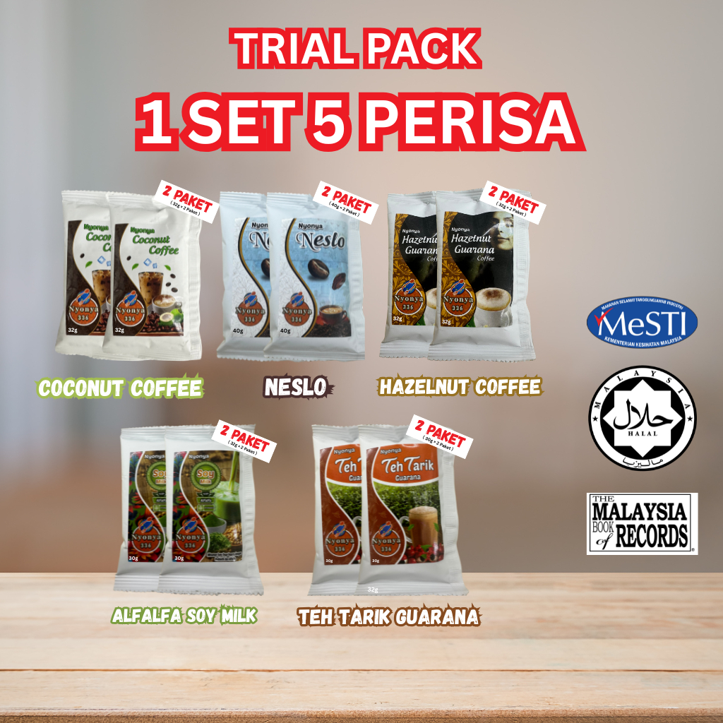 TRIAL PACK BUNDLE 5 PERISA - (COCONUT COFFEE,HAZELNUT GUARANA COFFEE ...