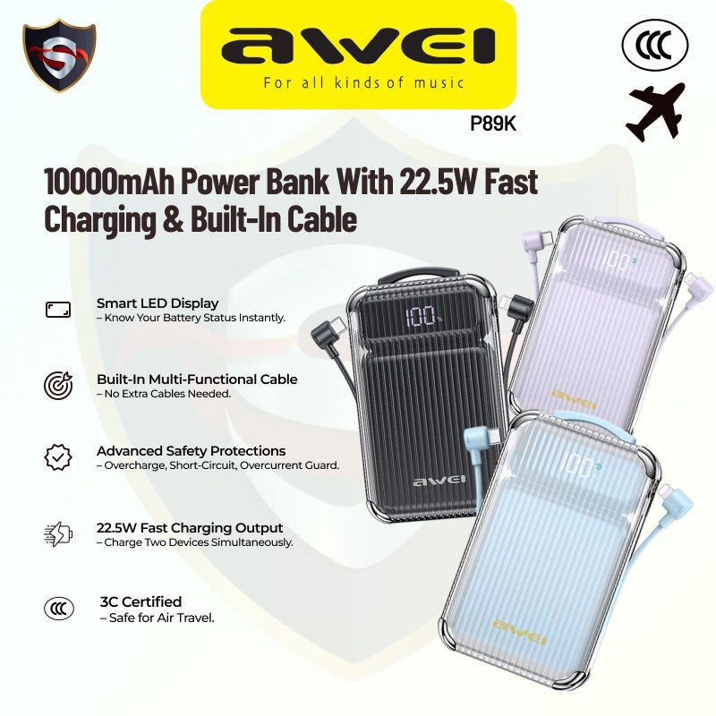 Awei P89K 3C Certified Power Bank 10000mAh | 22.5W PD Fast Charge ...