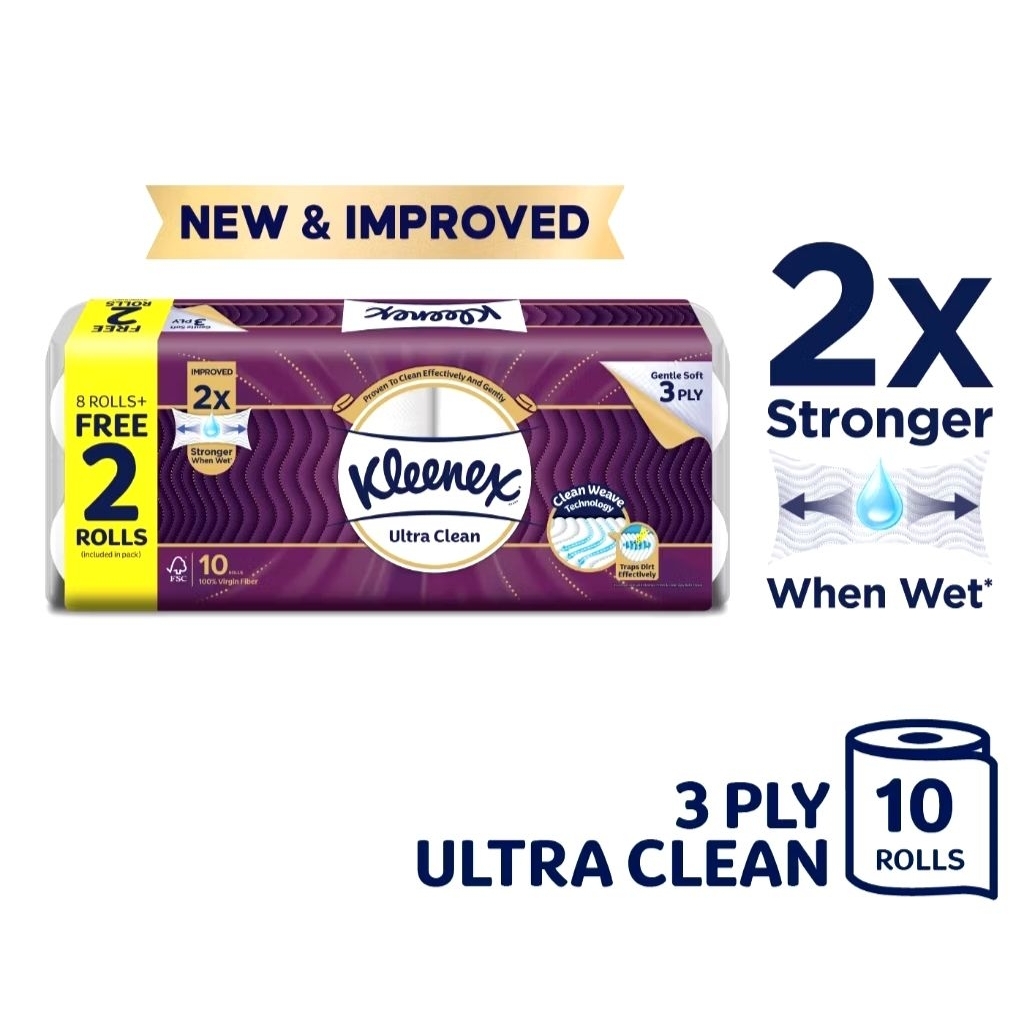 Kleenex Bath Tissue Toilet Tissue Paper Clean Care Ultra Clean 3 Ply ...