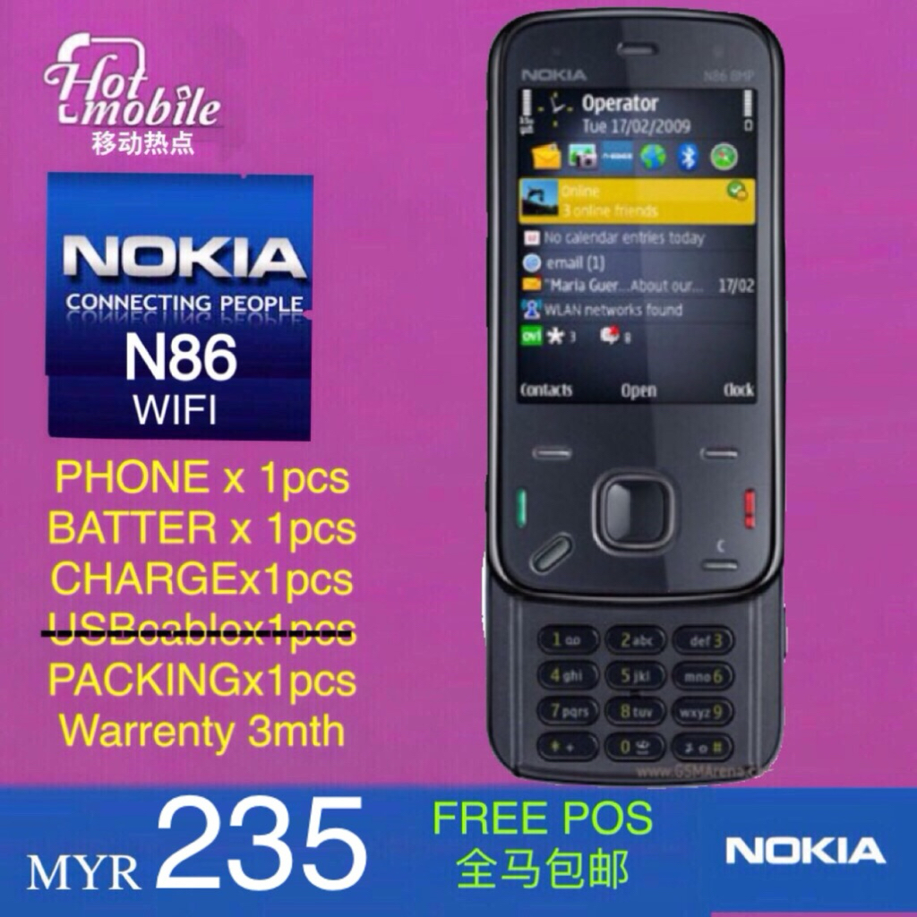 Original NOKIA N86 wifi 2nd Renew.Set Telefon 原装诺基亚 N86 wifi 二手翻新手机 ...