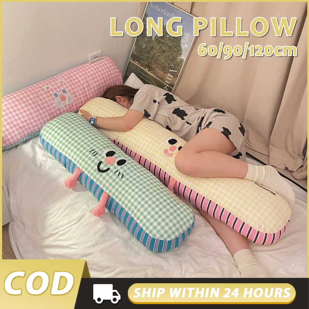 Long Body Pillow Cute Plush Bolster Pillow for Side Sleepers Washable ...