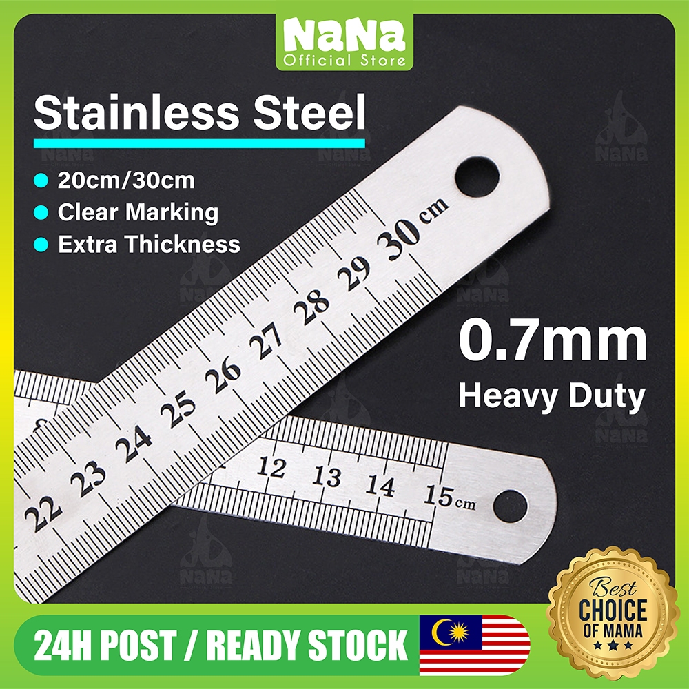 NANA Stainless Steel Ruler 20cm 30cm Heavy Duty Extra Thick 0.7mm High ...