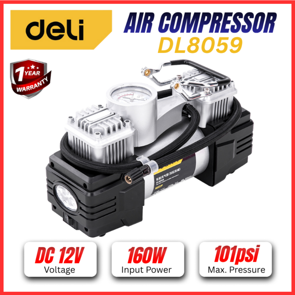 DELI 12V Mini Auto Air Compressor with Permanent Magnet Movement (160W ...