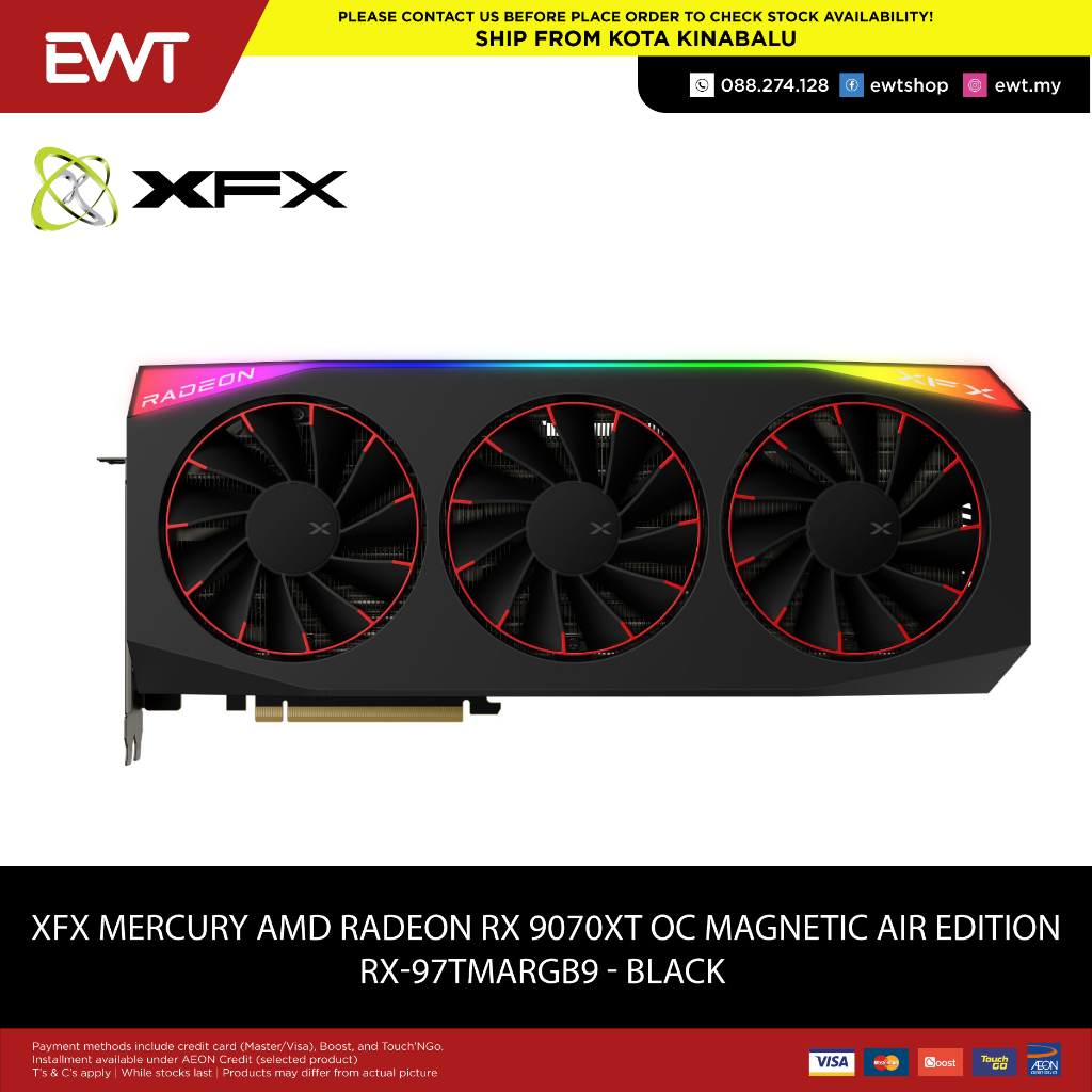 XFX Mercury AMD Radeon RX 9070XT OC Magnetic Air Edition with RGB ...
