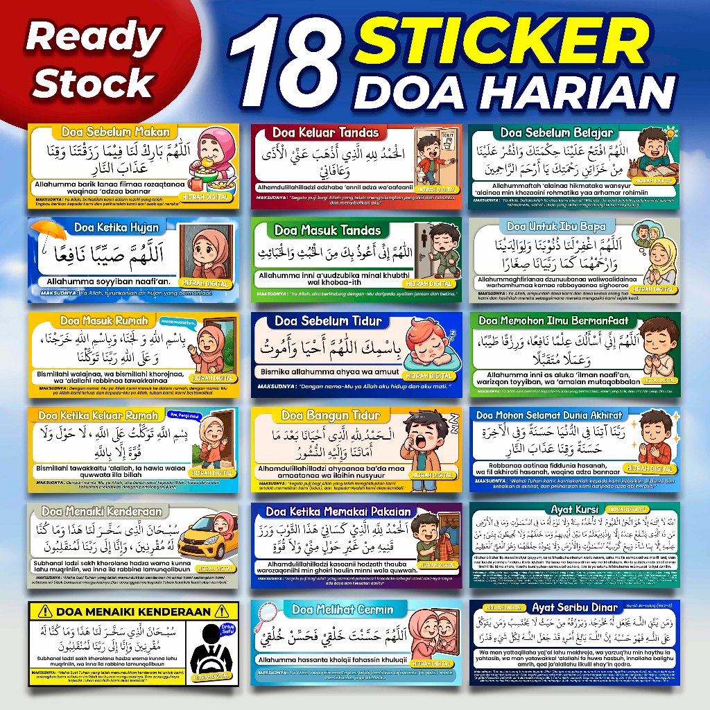 Pelekat Sticker Doa Harian Islamik | 18 Doa | High Quality | Kanak ...