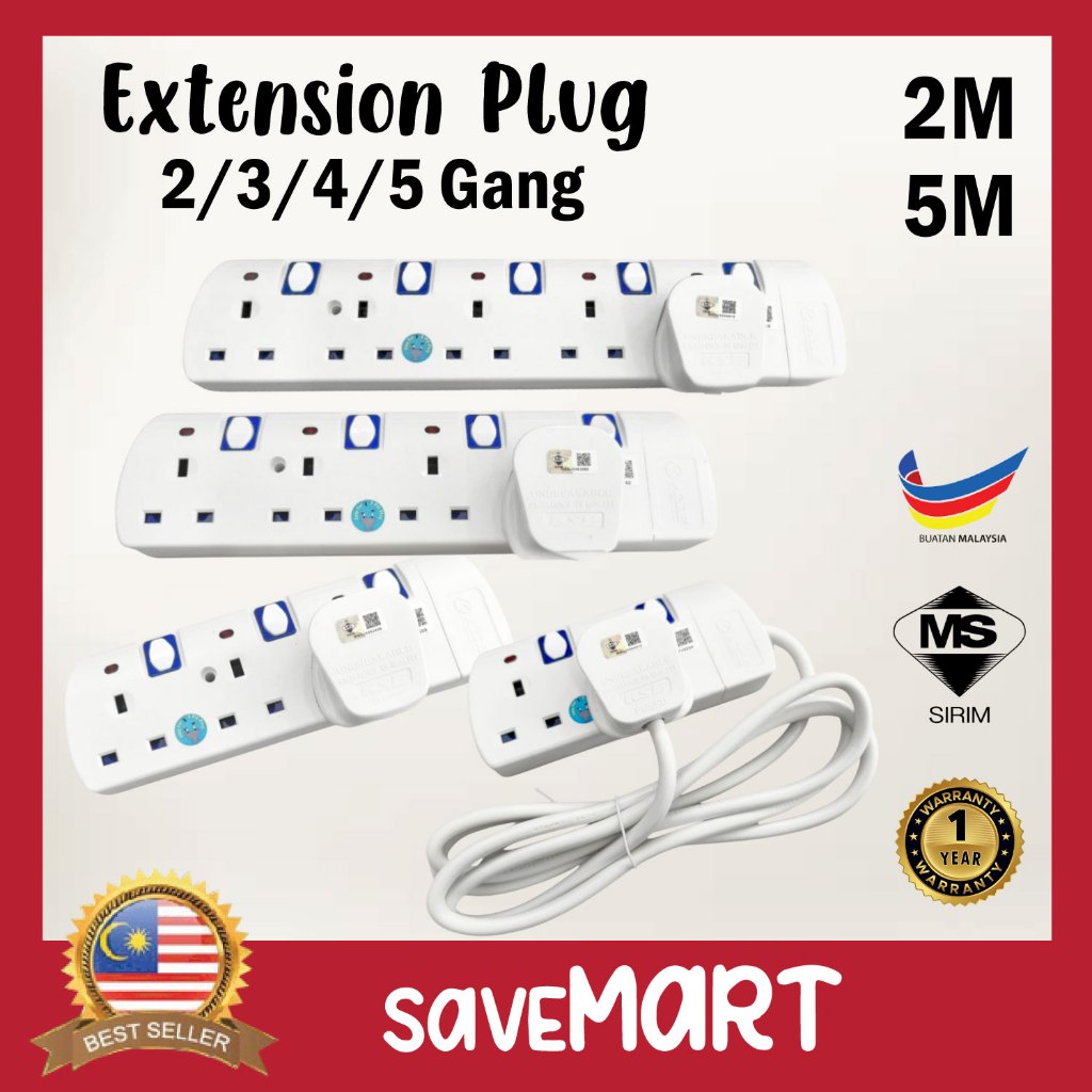 SIRIM APPROVED Warranty 1 Year 2/5M Power Extension Trailing Socket ...