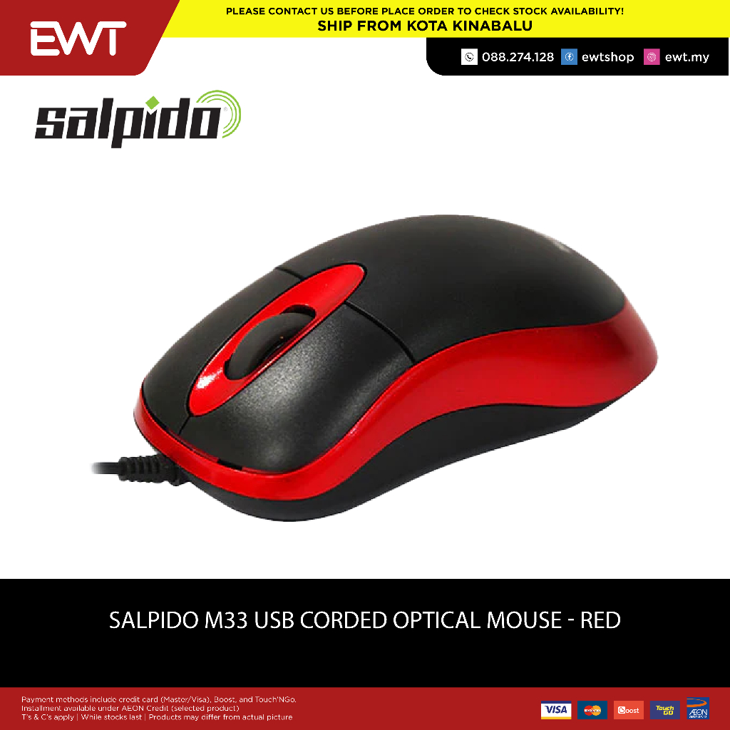 SALPIDO M33 USB CORDED OPTICAL MOUSE - RED | Shopee Malaysia
