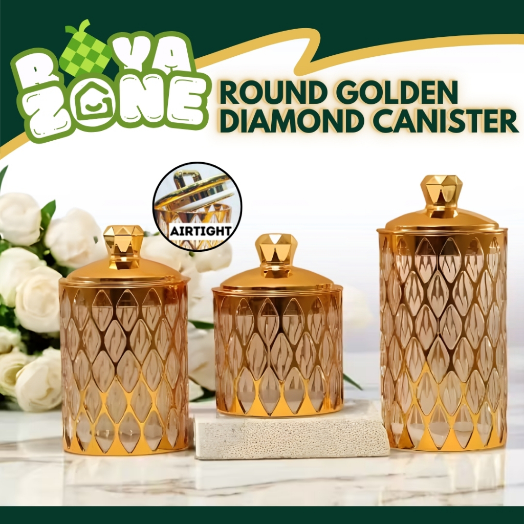 READY STOCK ROUND GOLDEN DIAMOND CANISTER RAYA [2 STYLE] I AIRTIGHT ...